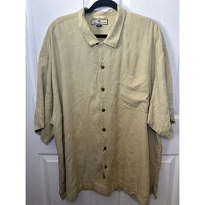 Tommy Bahama Silk‎ Button Down Shirt Relax Fit Tropical Beige XXL